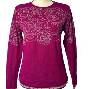 Sol Baby Alpaca Pink Knit Pullover Sweater Artistic Women's Size M Stretch